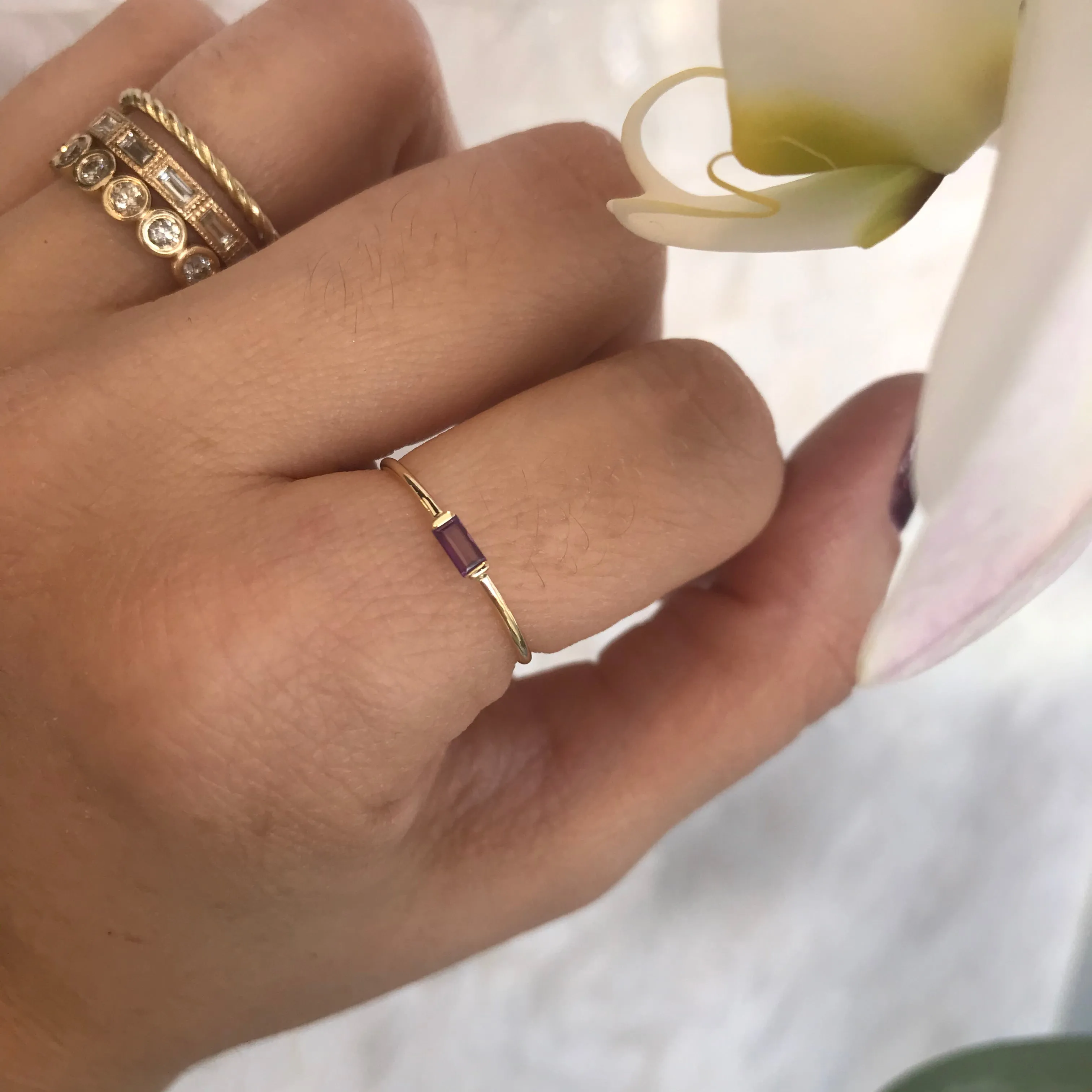 10k Gold Horizontal Baguette Cut Birthstone Ring