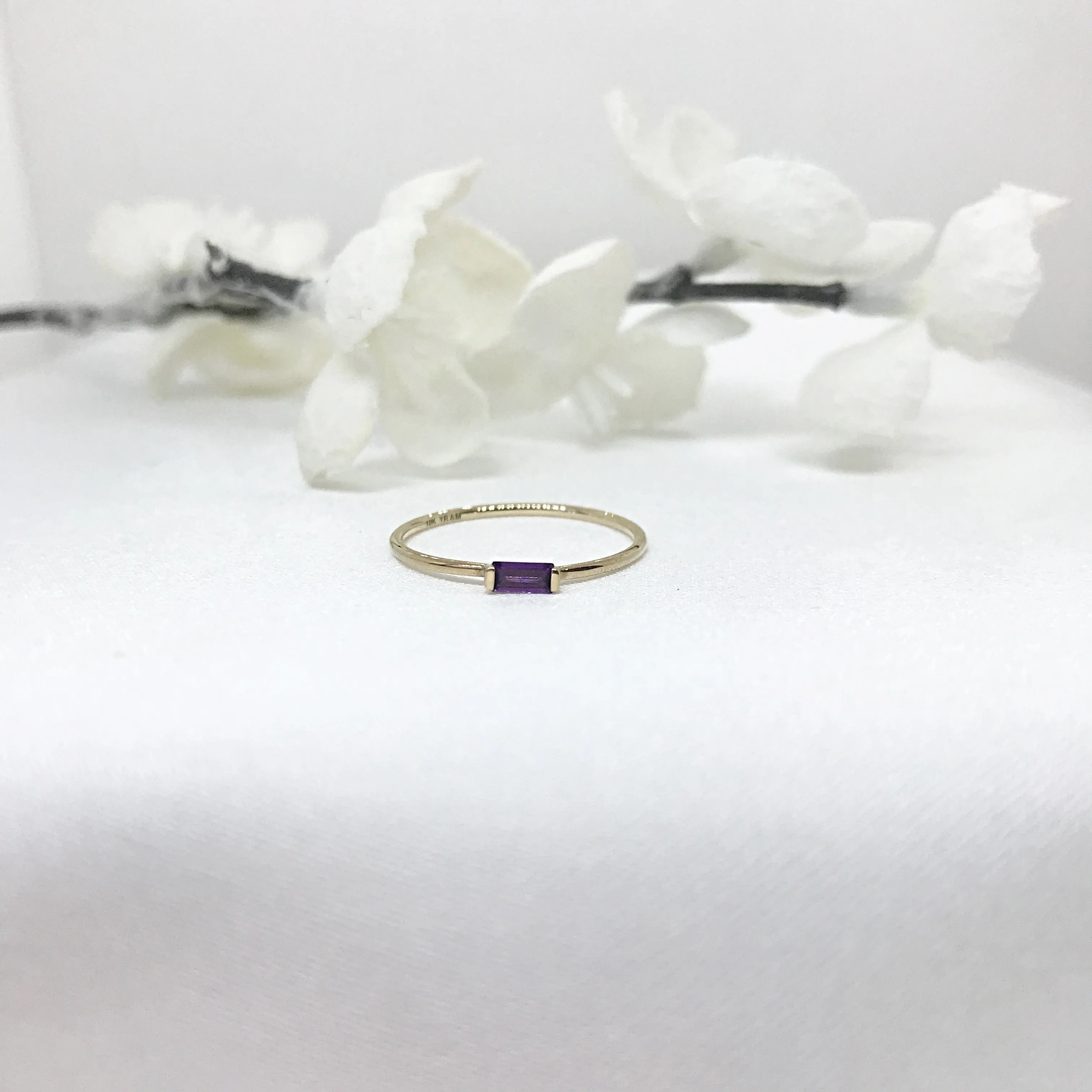 10k Gold Horizontal Baguette Cut Birthstone Ring