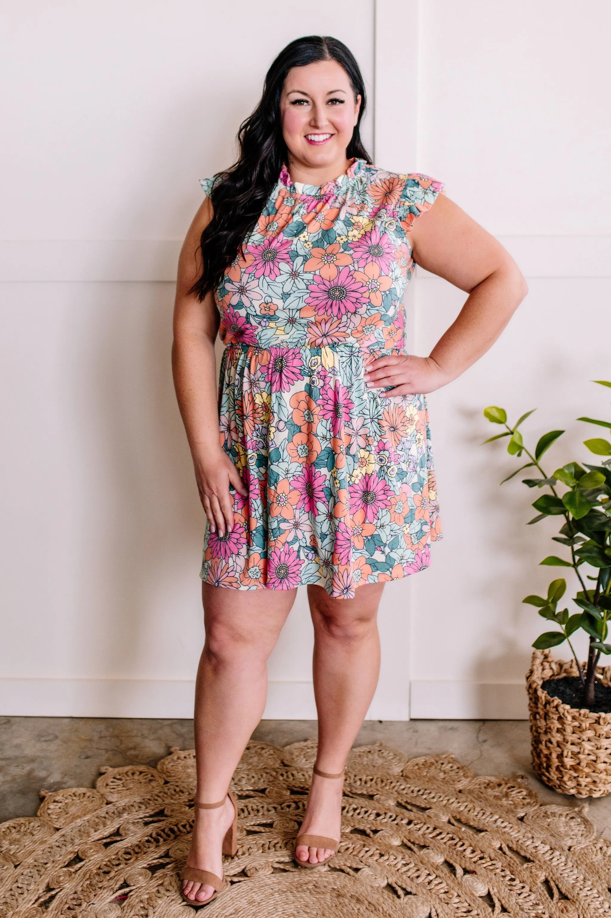 1.17 Soft Flutter Sleeve Dress In Cabbage Patch Florals