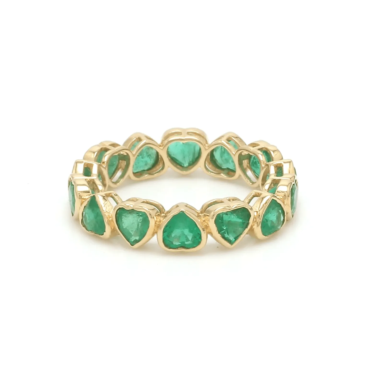 14K & 18K Gold Emerald Heart Eternity Band, Bezel Set