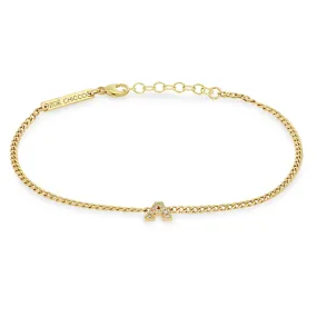 14k Pavé Diamond Initial Letter Curb Chain Bracelet