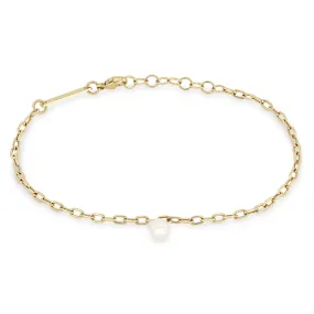 14k Small Square Oval Link Pearl Dangle Bracelet