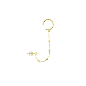 14K Yellow Gold Ball Chain Drape Earring with Ear Cuff