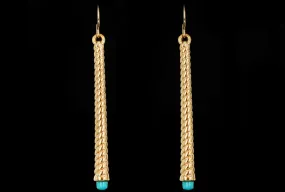 14K Yellow Gold Spiral Drop Earrings with Turquoise Accents