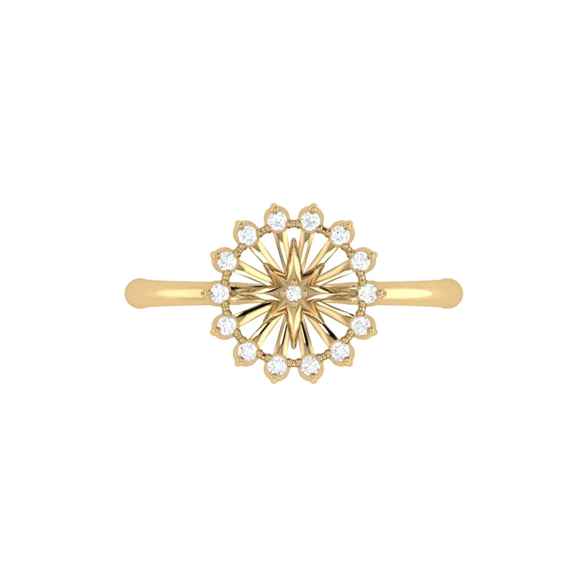 14K Yellow Gold Vermeil Starburst Diamond Ring on Sterling Silver