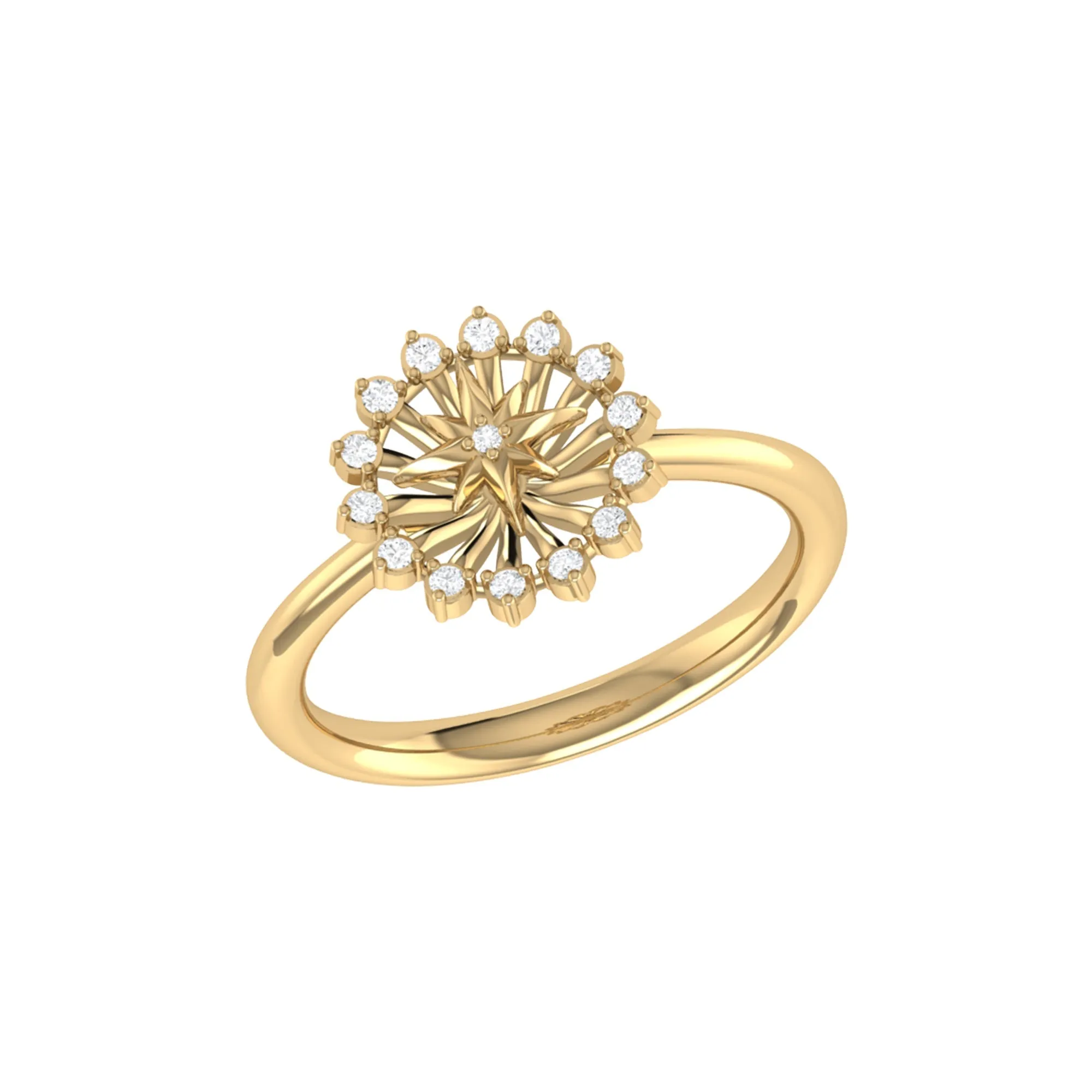 14K Yellow Gold Vermeil Starburst Diamond Ring on Sterling Silver