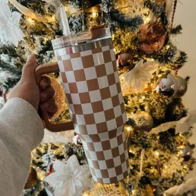 40oz Tan Checkered Tumbler