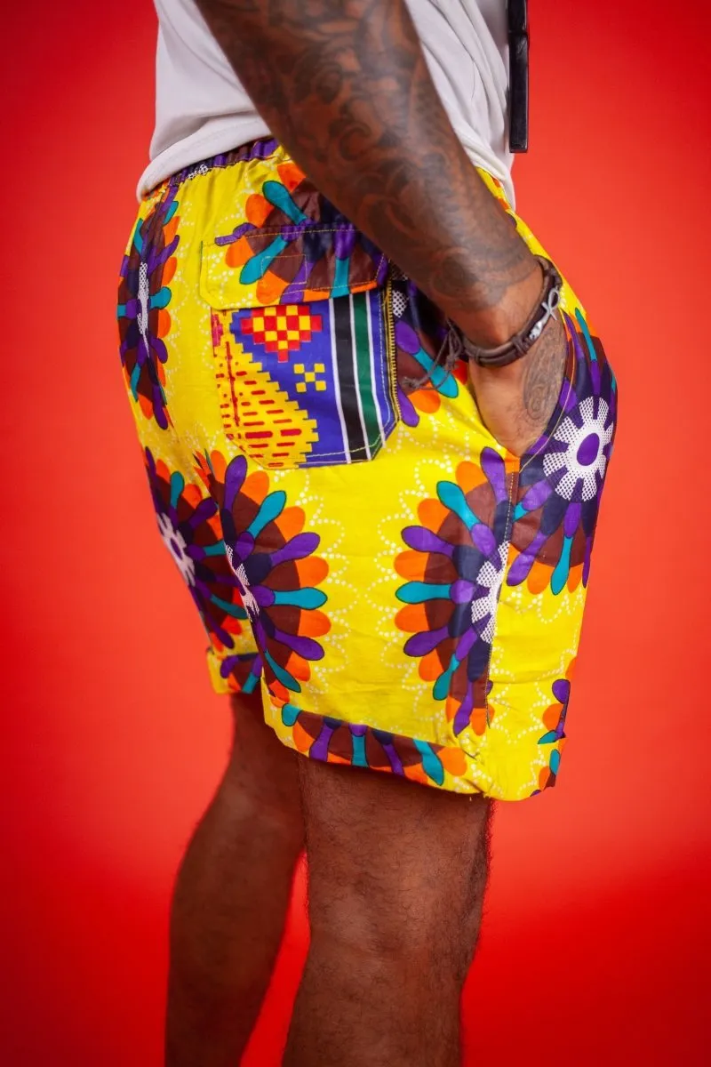 African Shorts In Yellow Ankara