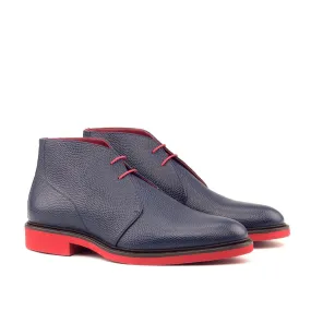 Ambrogio Bespoke Custom Men's Shoes Navy Pebble Grain Calf-Skin Leather Chukka Boots (AMB1883)