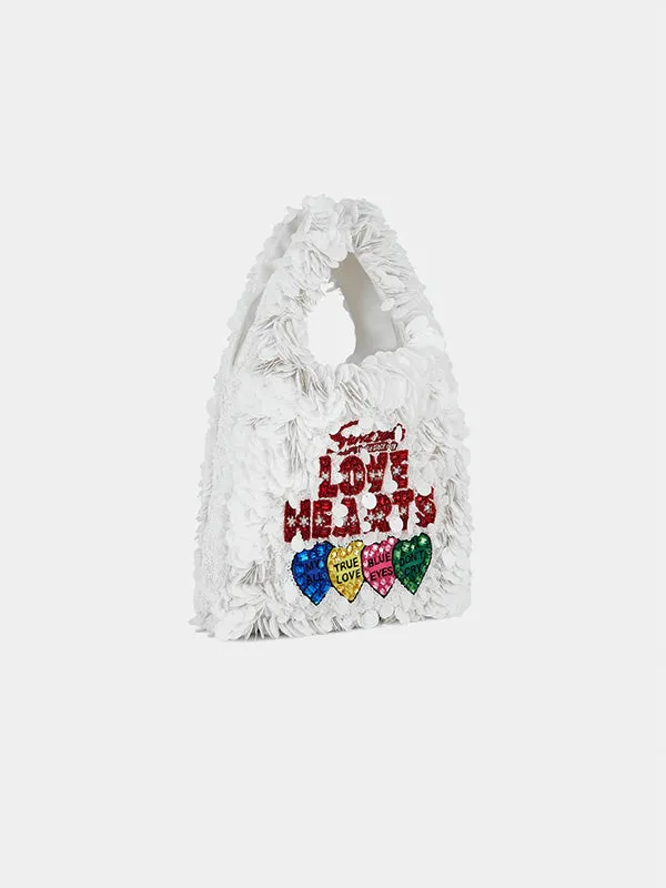 Anya Brands Mini Tote Love Hearts in Optic White Sequins