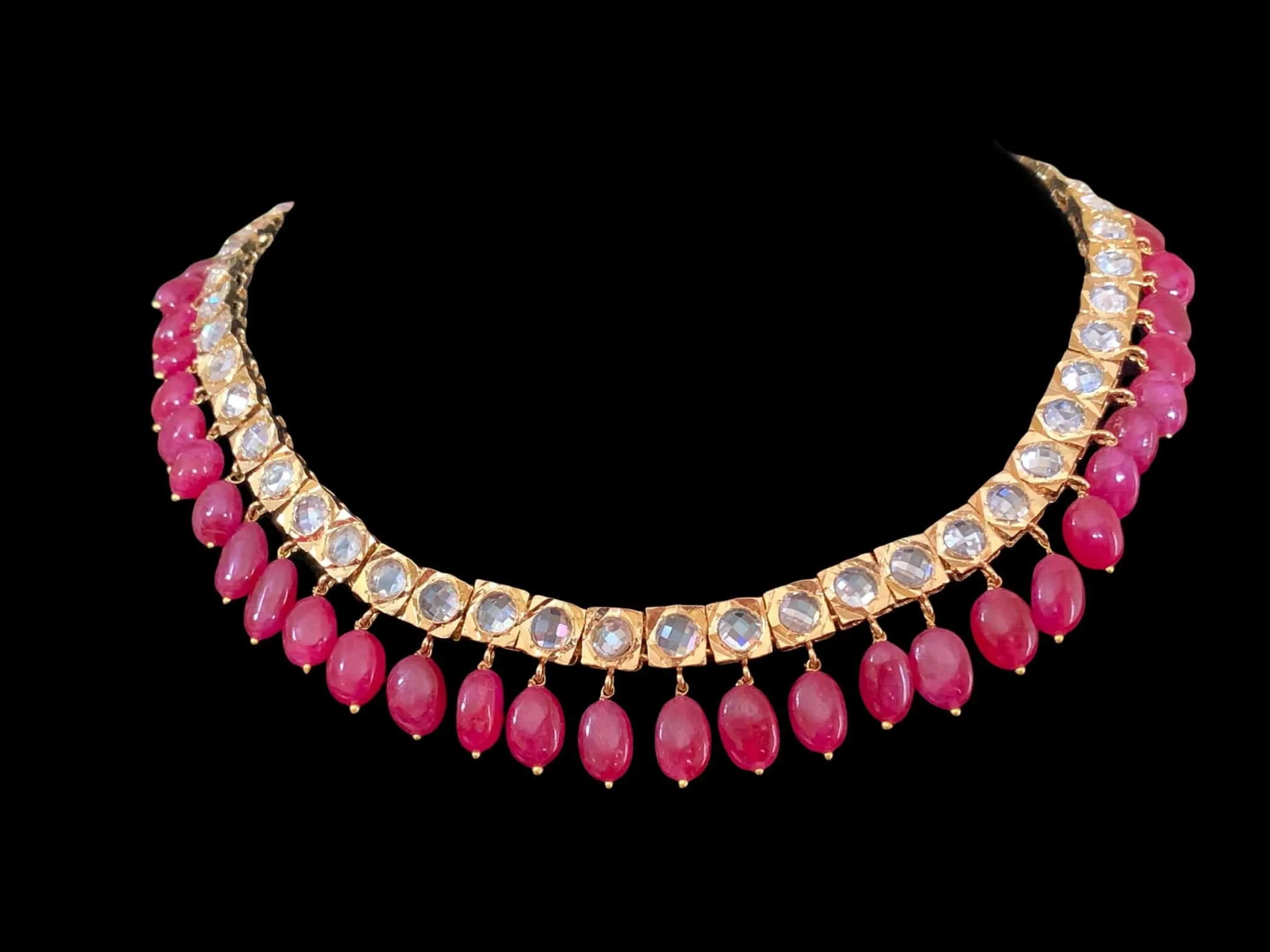 Barfi set in ruby  beads (SHIPS IN 4 WEEKS )