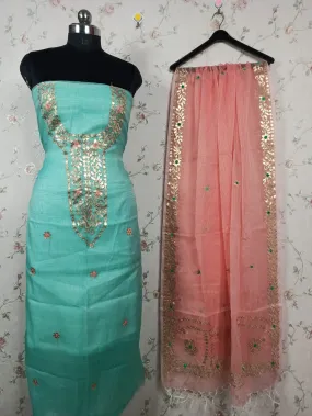 Beautiful Kota Doriya Embroidery Work Suit In green