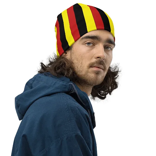 Belgian Flag Colors Beanie / Striped Beanie Black Yellow Red