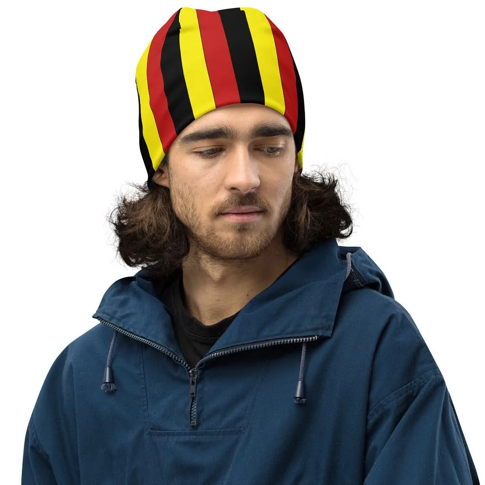 Belgian Flag Colors Beanie / Striped Beanie Black Yellow Red