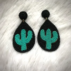 Black beaded cactus earrings