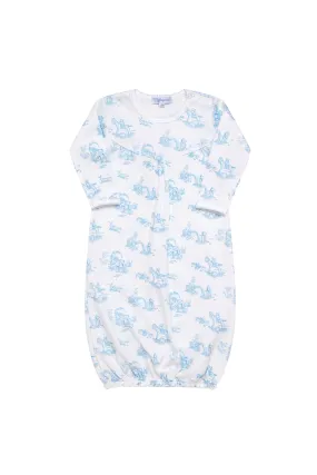 Blue Toile Baby Gown