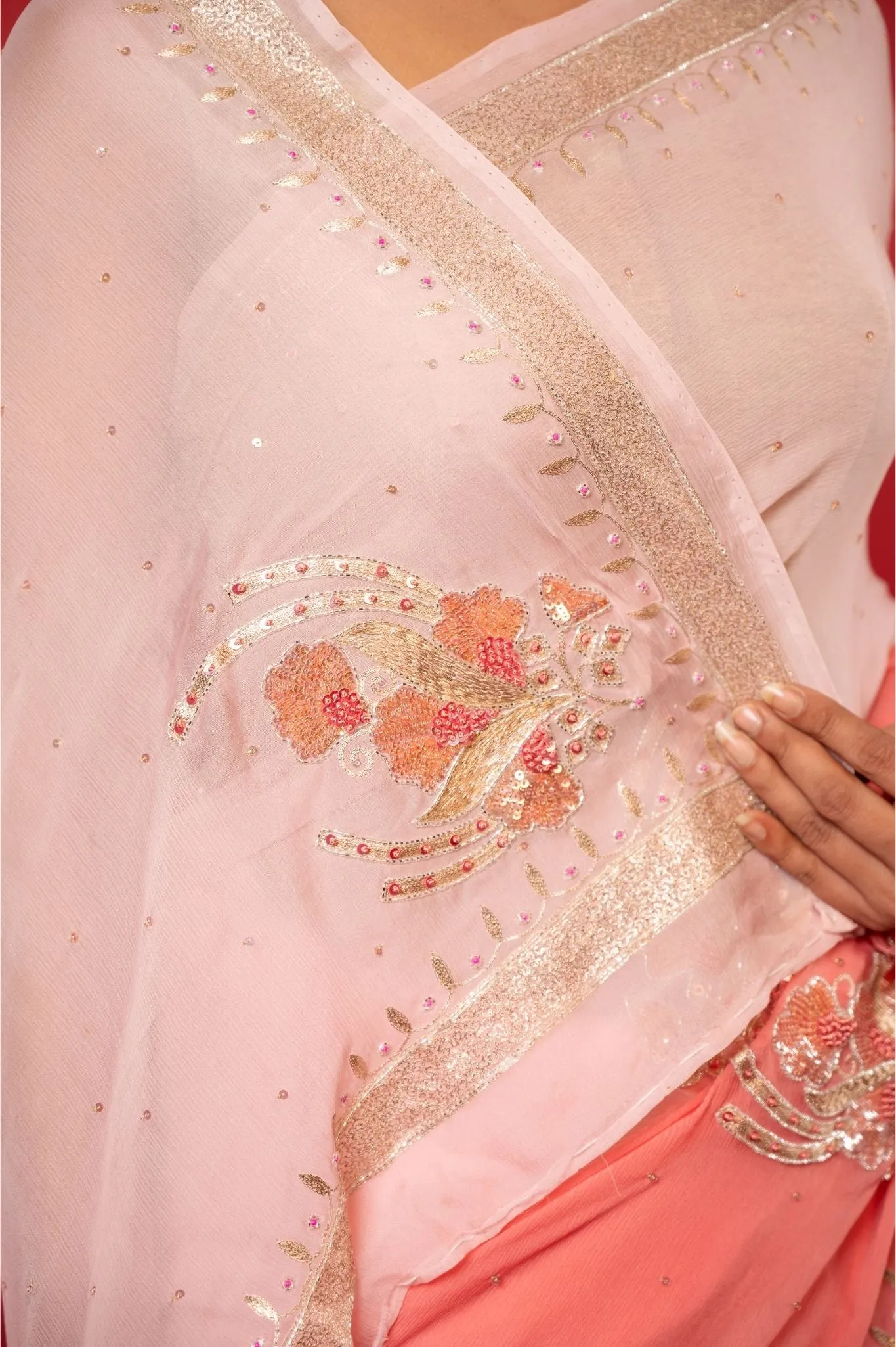 Blush Peach Chiffon Saree