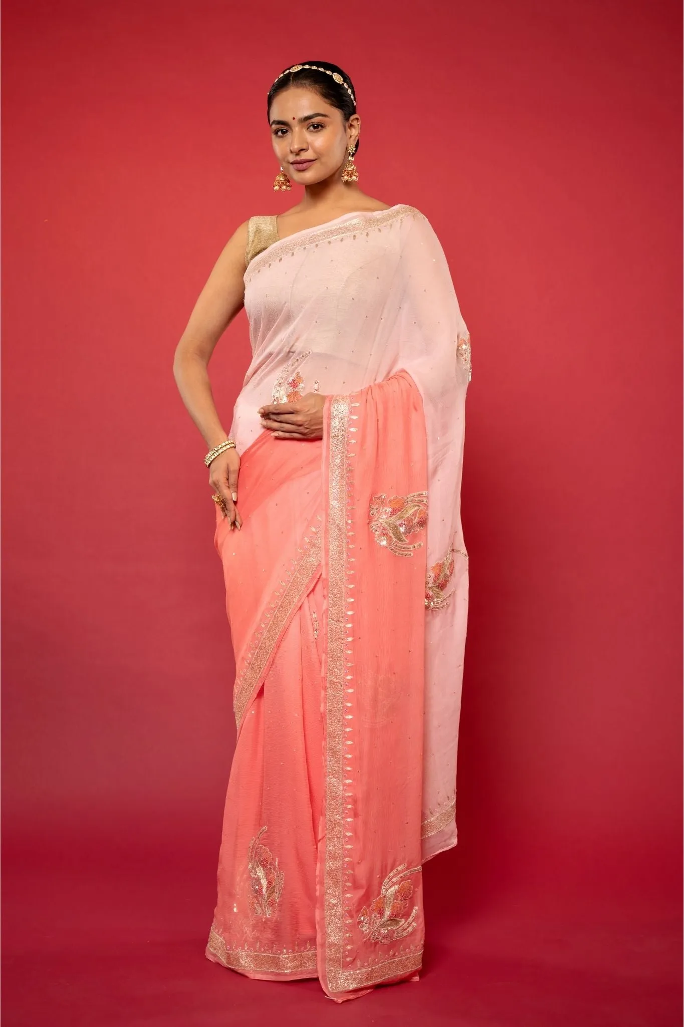 Blush Peach Chiffon Saree