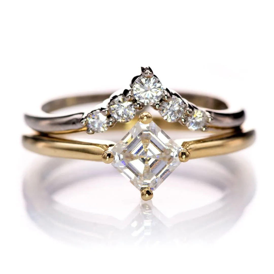 Cora Asscher Cut Moissanite Compass Prong Set 18k Gold Solitaire Engagement Ring, Ready to Ship