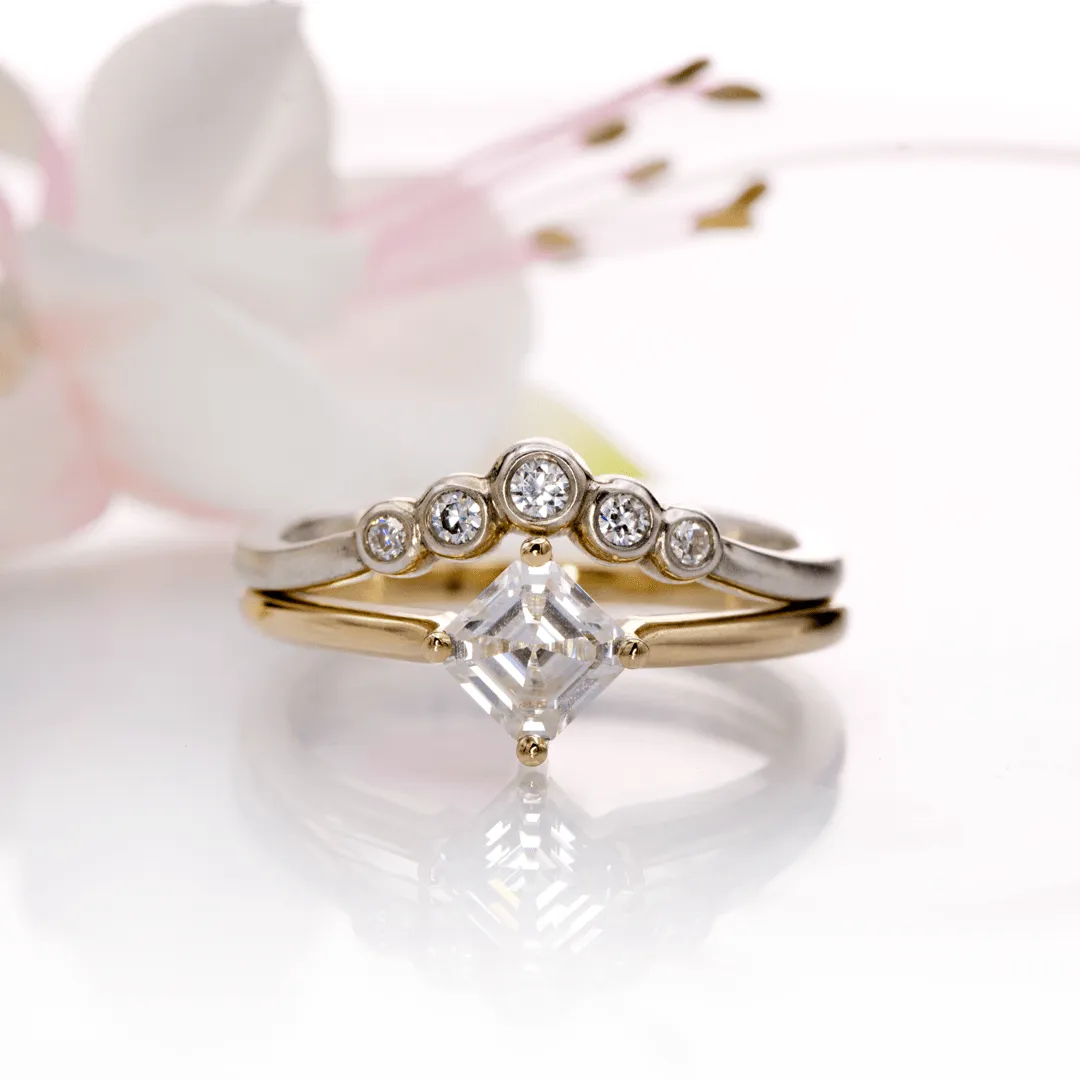 Cora Asscher Cut Moissanite Compass Prong Set 18k Gold Solitaire Engagement Ring, Ready to Ship