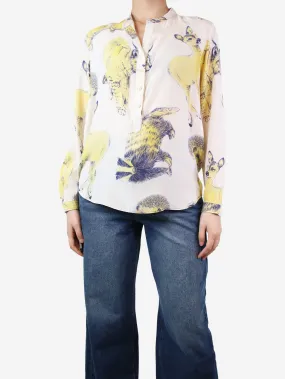 Cream silk animal printed shirt - size UK 8