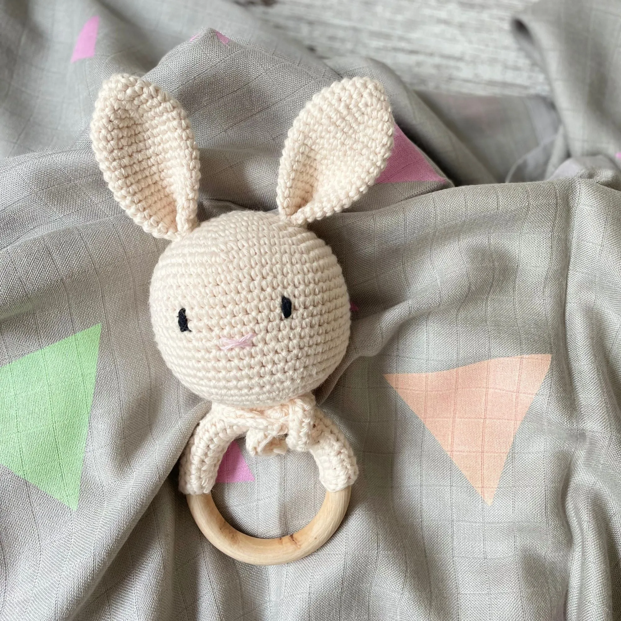 Creamy Rattle & Teether Rabbit Organic Toys