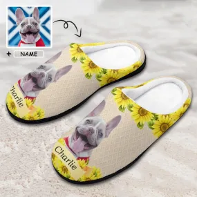 Custom Pet's Photo  & Name Sunflower All Over Print Cotton Slippers For Men Women