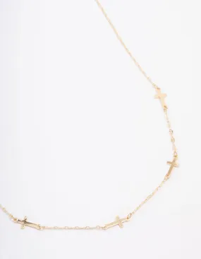 Gold Plated Simple Cross Station Chain Necklace