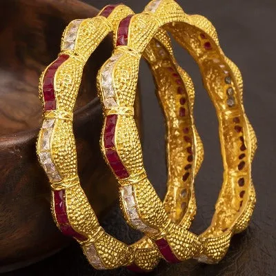 Gold Red Designer Kada Bangle ( Set of 2 )