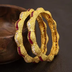 Gold Red Designer Kada Bangle ( Set of 2 )