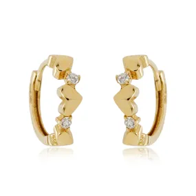 Gold Small Round Hearts with CZ Hoop Earrings