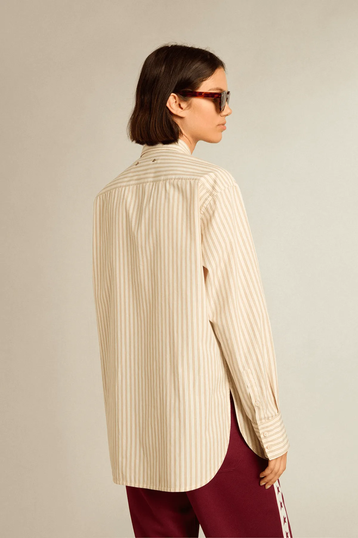 Golden Goose Striped Arctic Boyfriend Shirt - Wolf/ Travertine