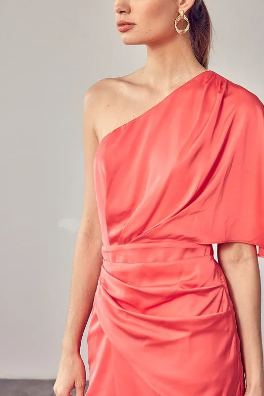 Grecian Goddess One Shoulder Draped Dress