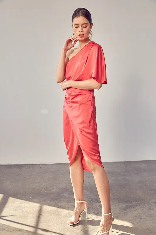 Grecian Goddess One Shoulder Draped Dress