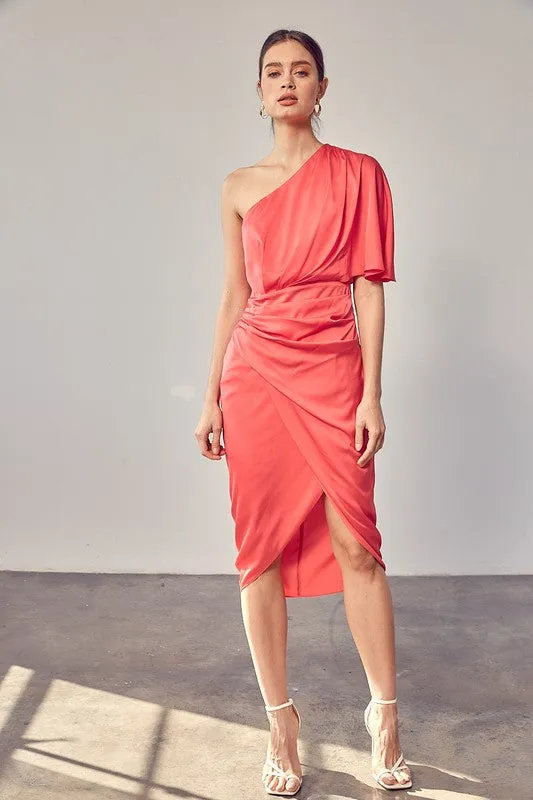 Grecian Goddess One Shoulder Draped Dress