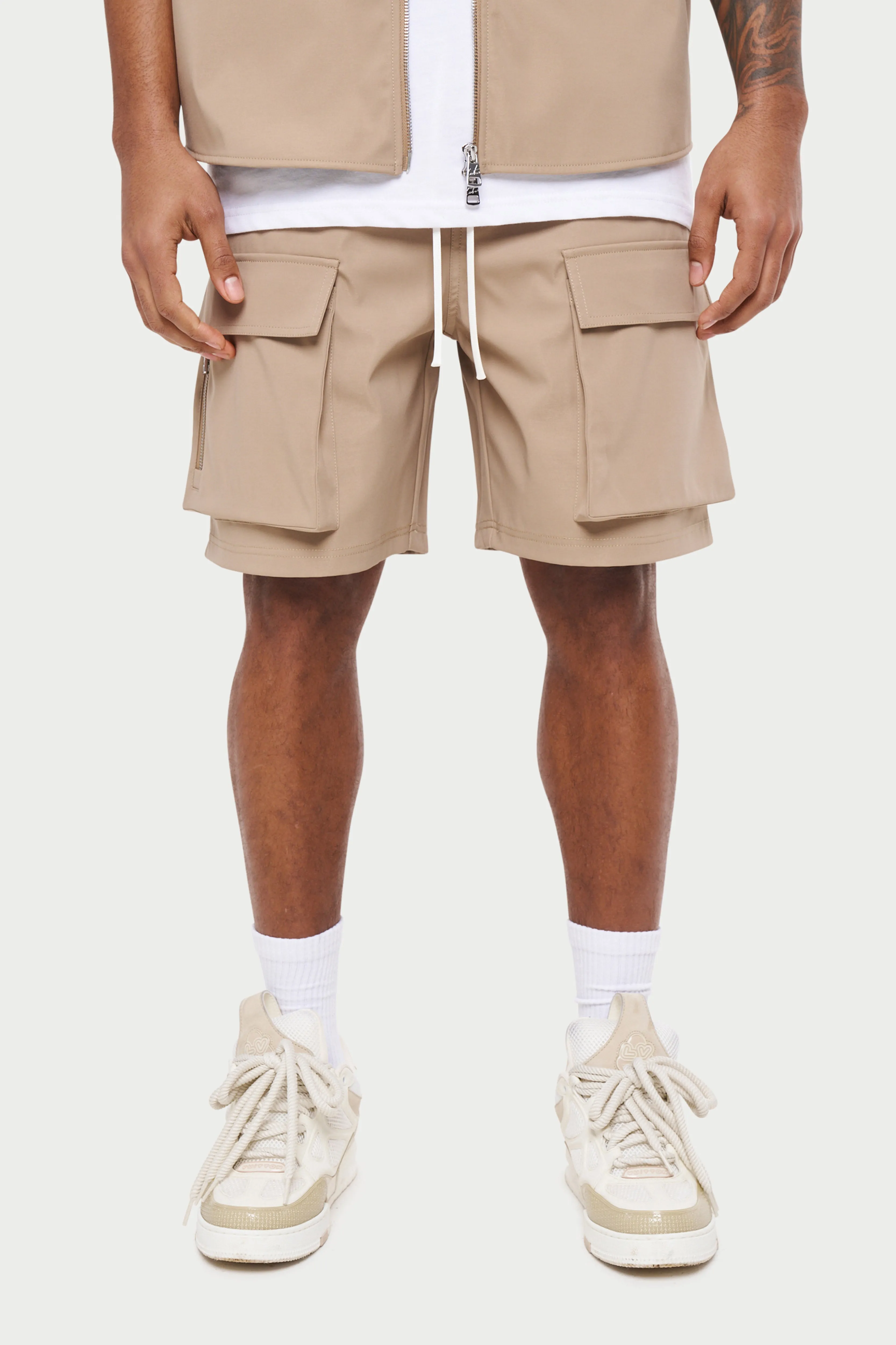 HEAVYWEIGHT ZIP CARGO SHORTS - BEIGE