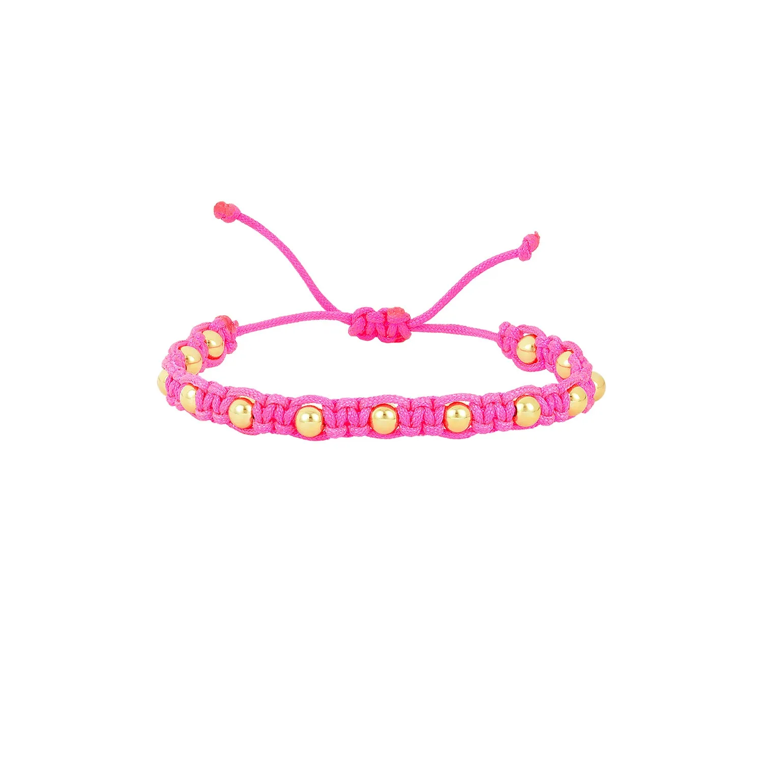 Kids Neon Fuchsia Macrame Bracelet with Yellow Gold Filled Beads