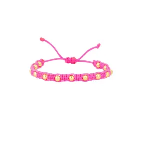 Kids Neon Fuchsia Macrame Bracelet with Yellow Gold Filled Beads