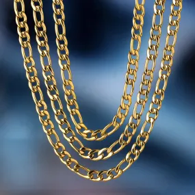 KRKC 7mm Stainless Steel Figaro Chain Set in 18K Gold