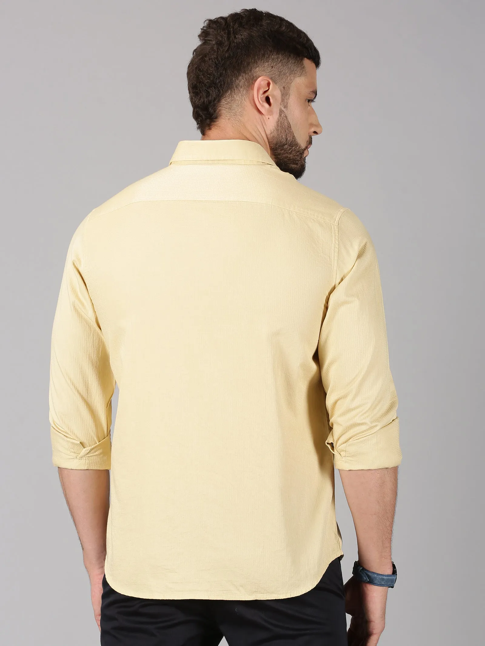 MEN'S BEIGE DOBBY SLIM FIT SHIRT