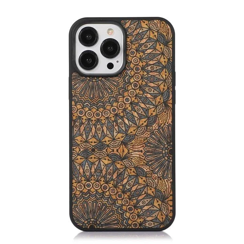 Nobilis Floral Pattern Breathable Cork Wood iPhone Case with Soft Shockproof Silicone Bumper