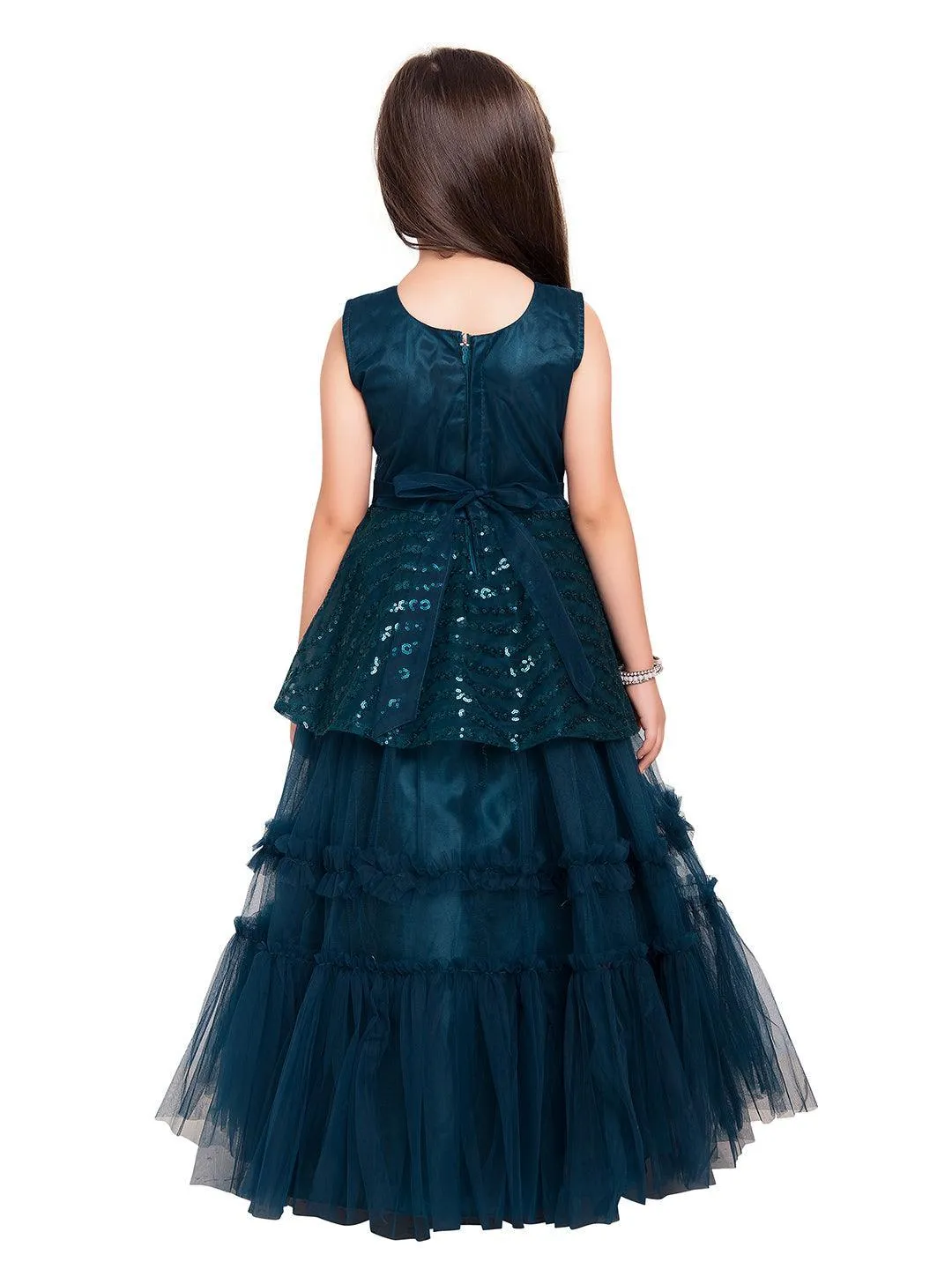 Orchid Coloured Embellished Peplum Styled Imported Net Gown For Girls