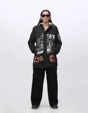 Parachute Hoodie Fleece Jacket Printed Black