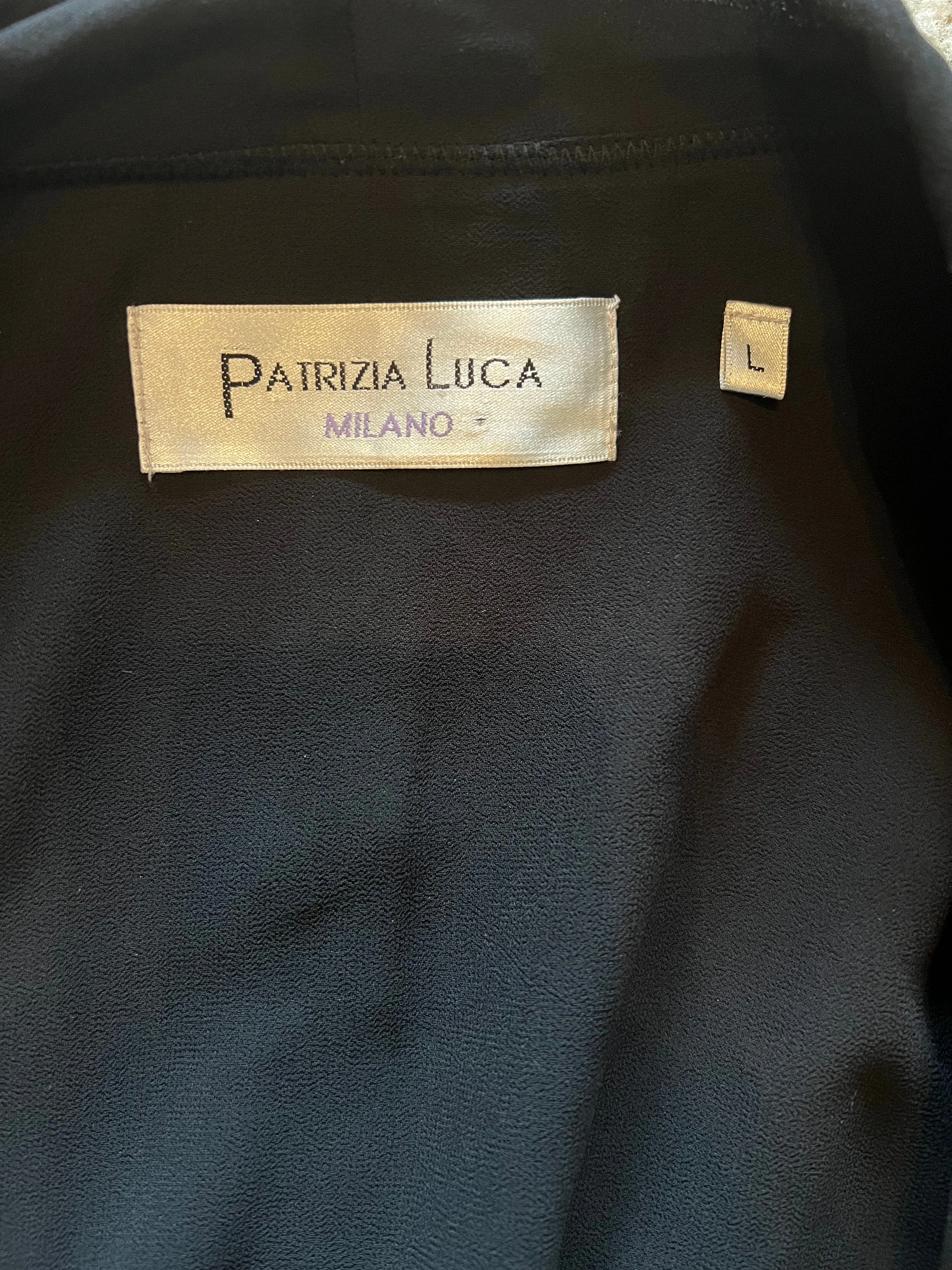 Patrizia Luca Black Faux Leather & Chiffon Size L Jacket