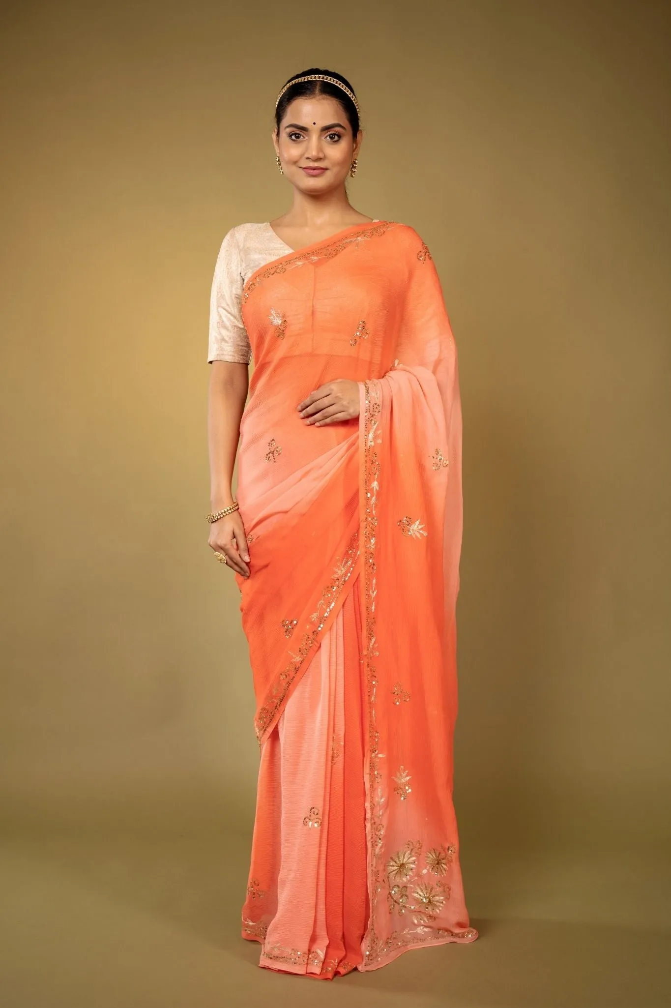 Peach Chiffon Saree