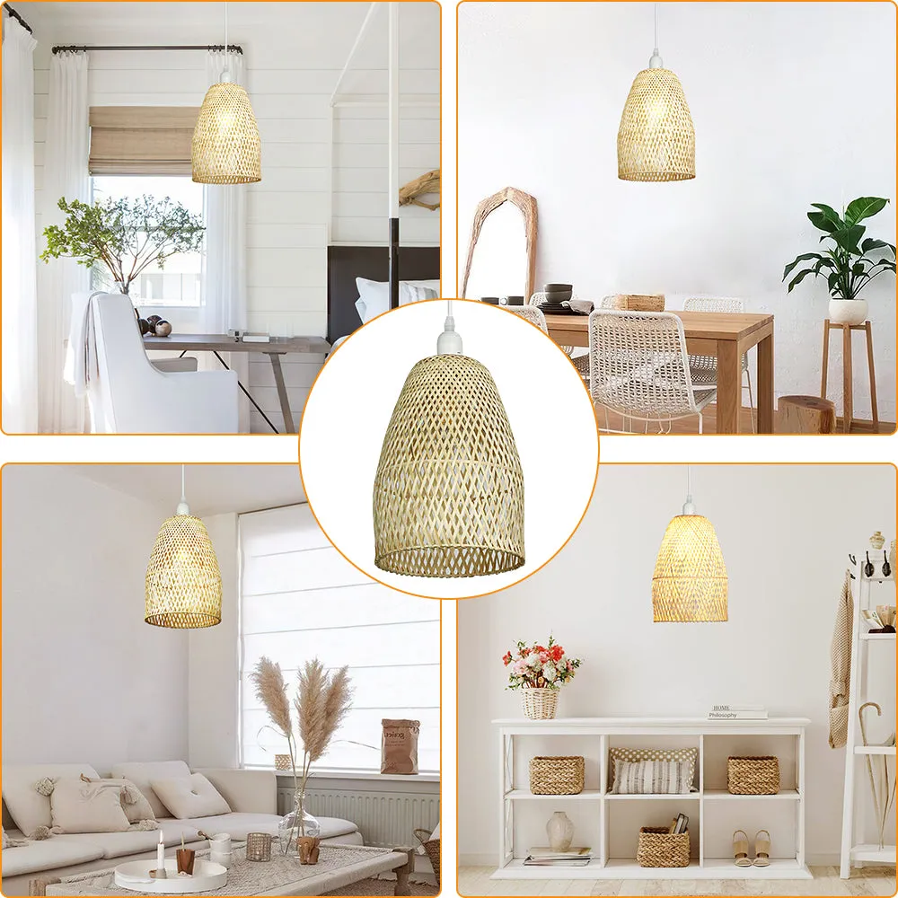 Retro Bamboo Woven Pendant Lights, Hand-Woven Caged Ceiling Lamp