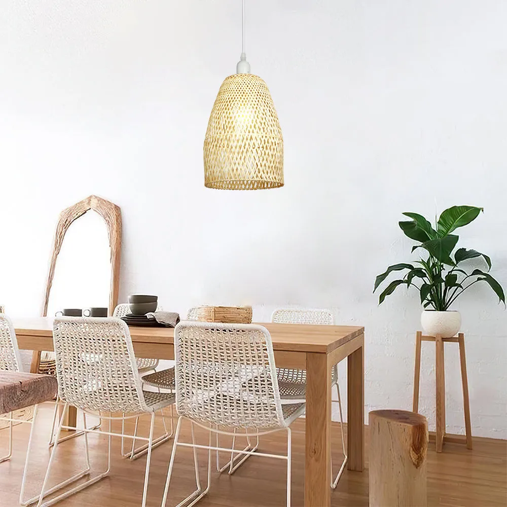 Retro Bamboo Woven Pendant Lights, Hand-Woven Caged Ceiling Lamp