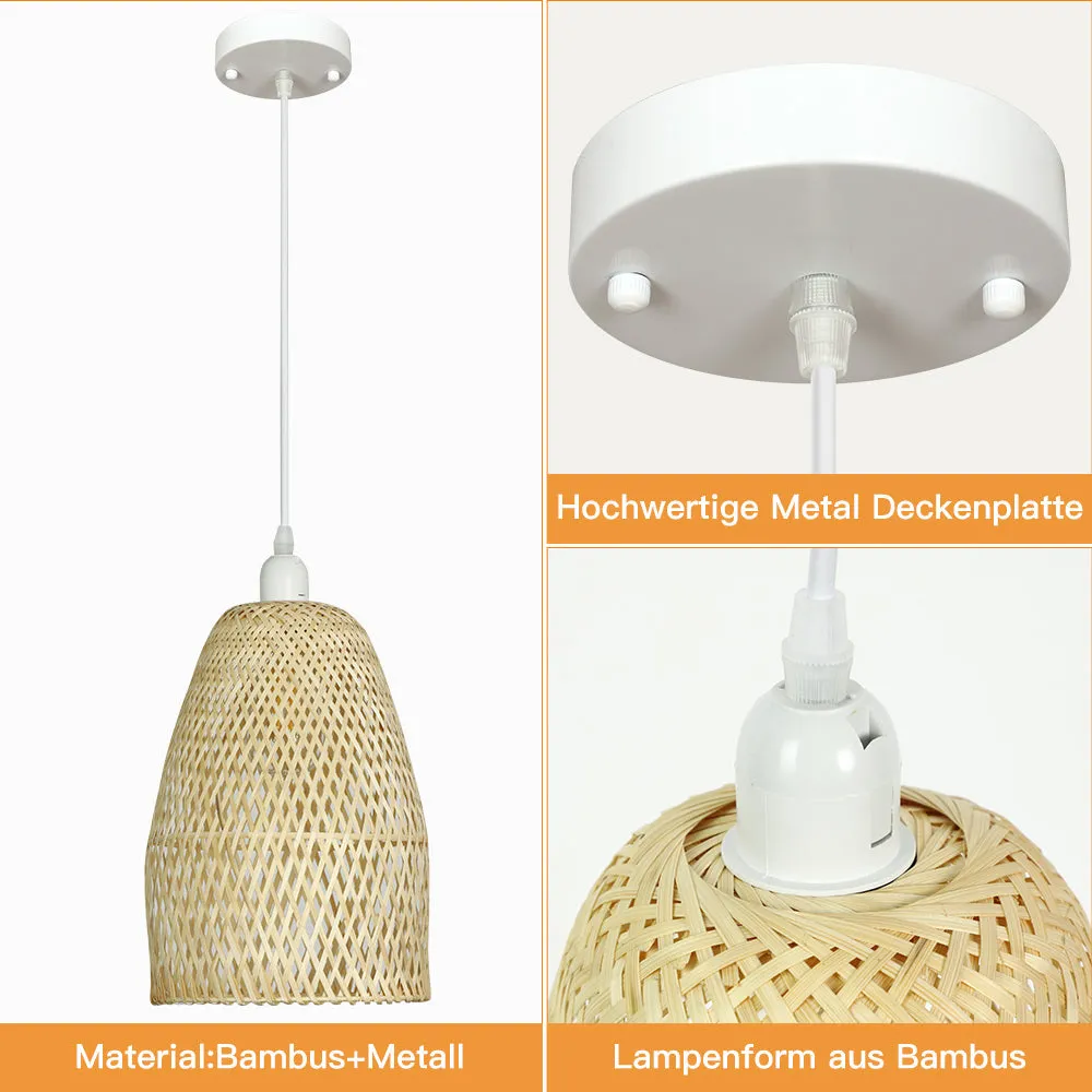 Retro Bamboo Woven Pendant Lights, Hand-Woven Caged Ceiling Lamp