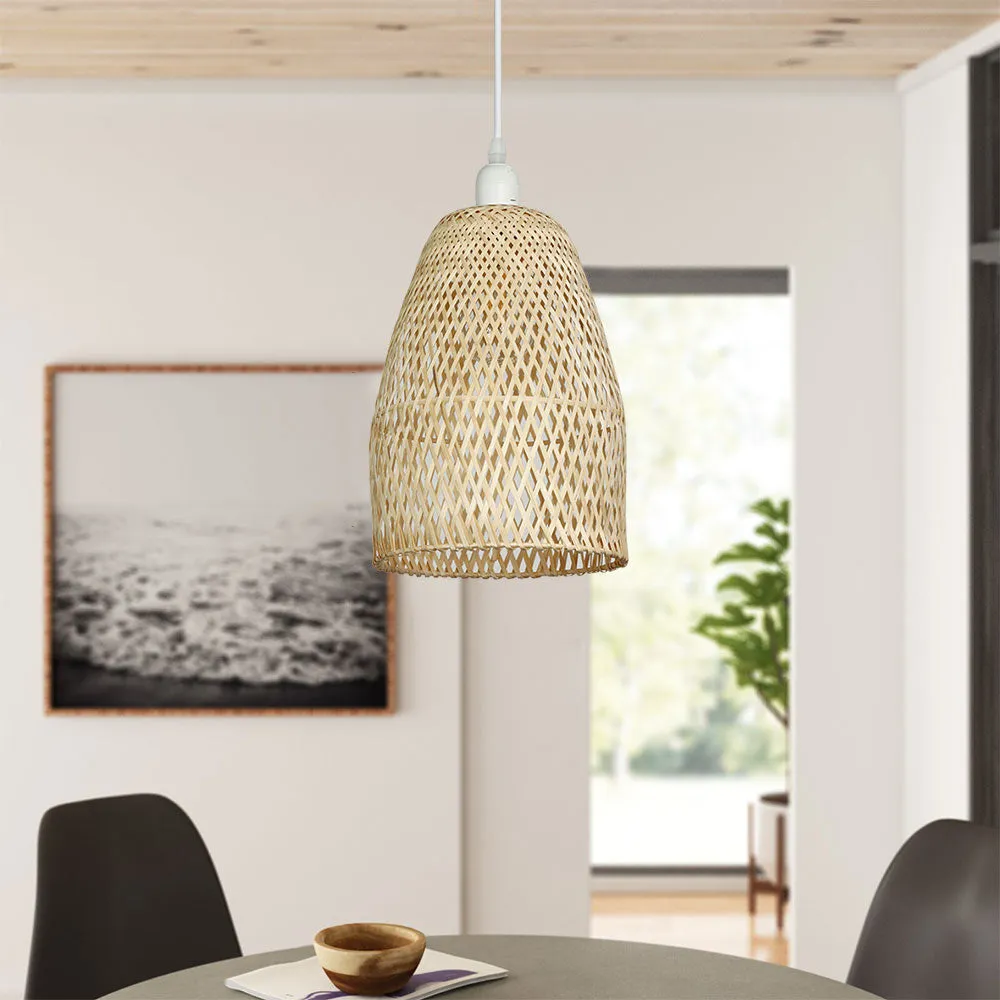 Retro Bamboo Woven Pendant Lights, Hand-Woven Caged Ceiling Lamp