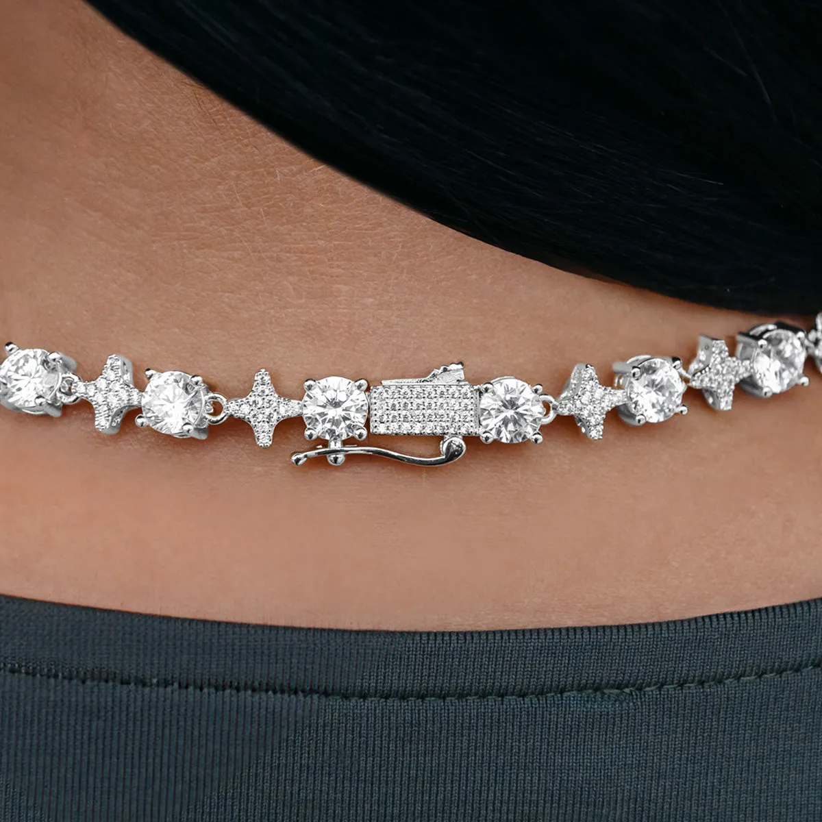 Round Stone Star Tennis Necklace   Bracelet Bundle in White Gold